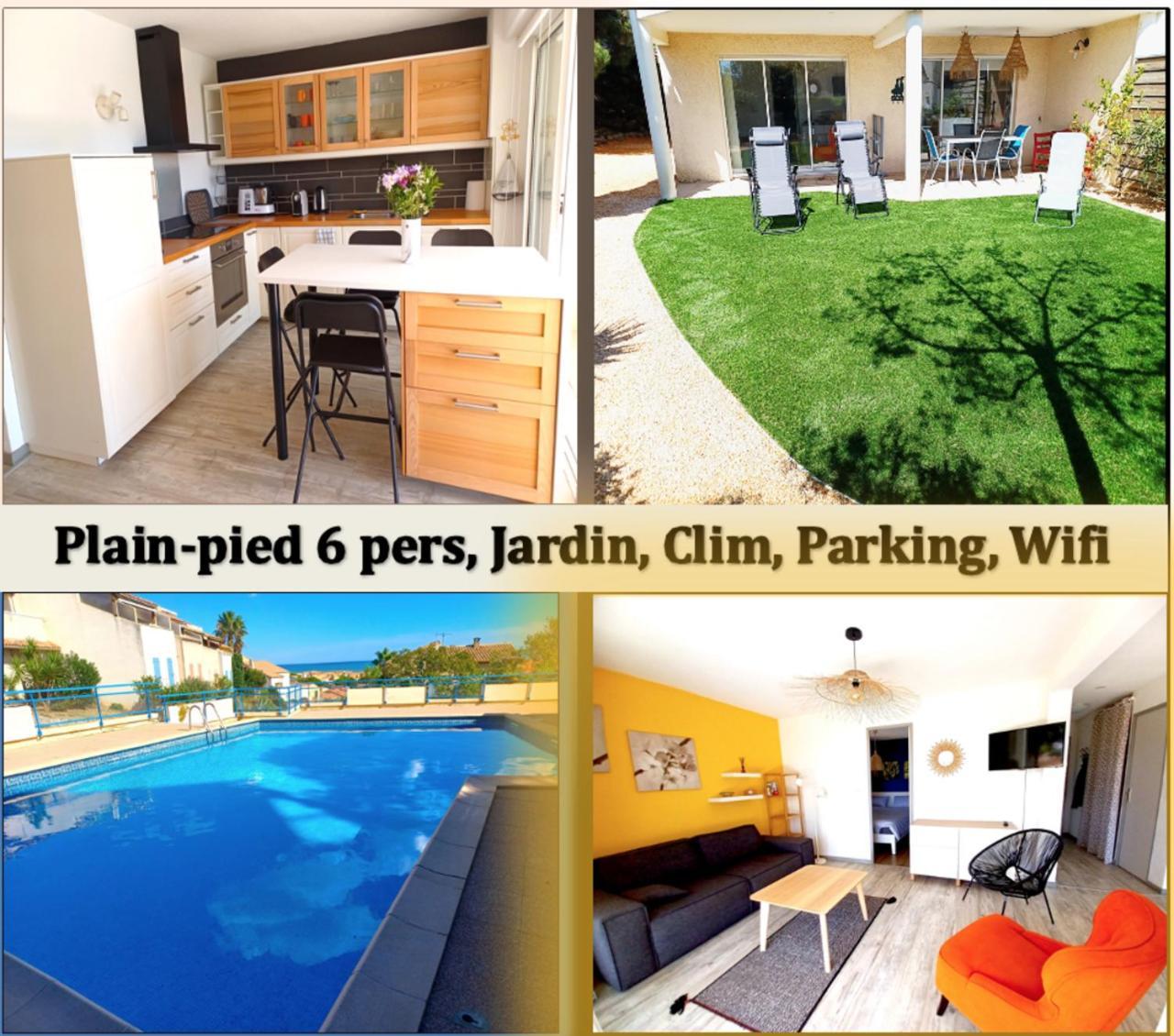 Plain-Pied Jardin 6 Personnes Clim Vue Mer Parking Wifi Terrasse Piscine Dans La Residence Saint-Pierre-la-Mer  エクステリア 写真