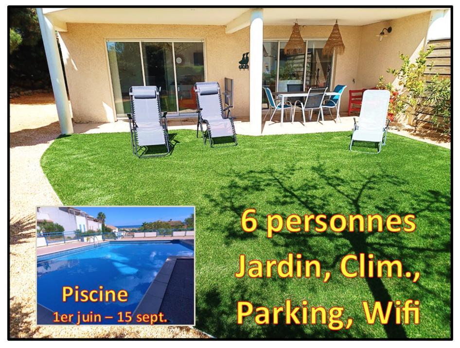 Plain-Pied Jardin 6 Personnes Clim Vue Mer Parking Wifi Terrasse Piscine Dans La Residence Saint-Pierre-la-Mer  エクステリア 写真